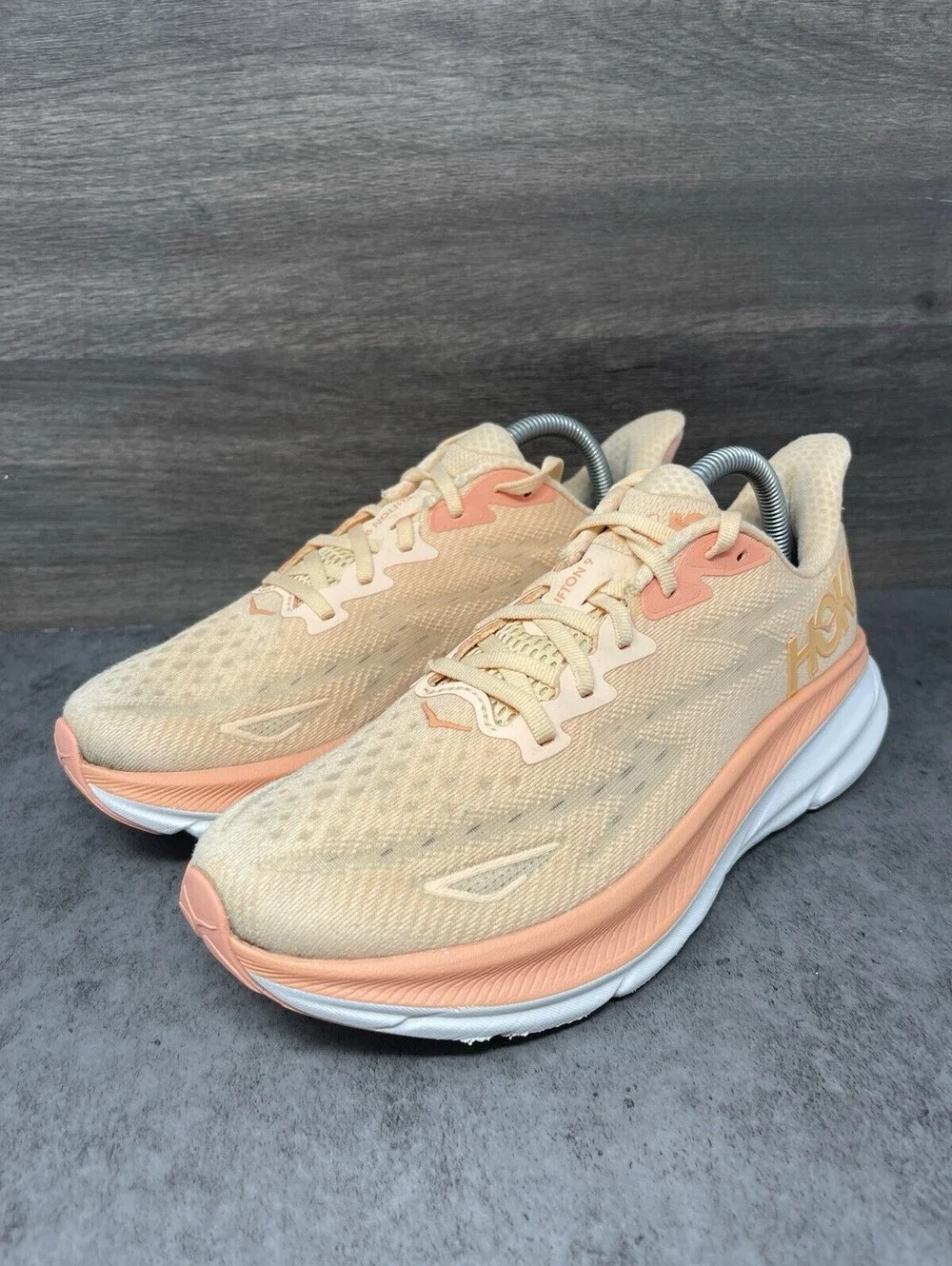 HOKA Clifton 9 Womens Size 8.5 Cantaloupe White Road Running Walking Shoes